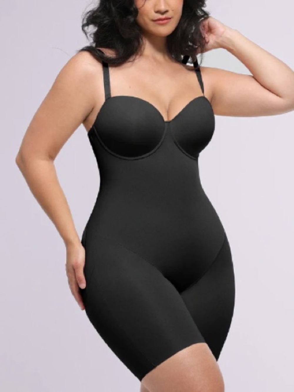 Seamless Black Full-Body Shapewear Bodysuit with Underwire Support